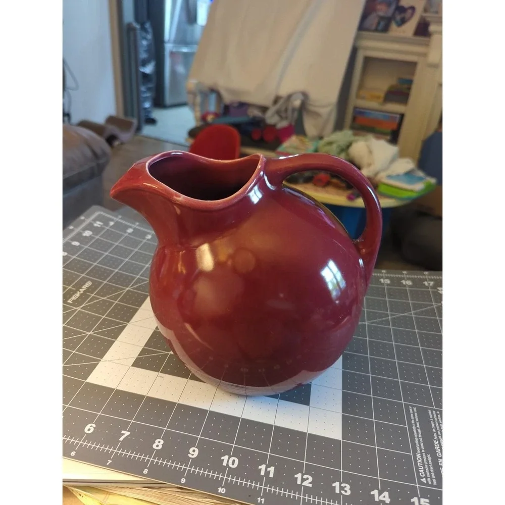 Vintage Hall Pottery Burgundy Pitcher Ice Guard Tilt Ball  Made USA